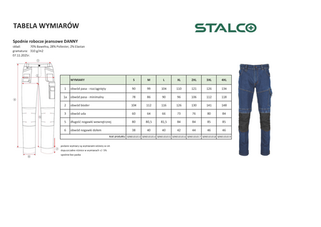 Spodnie robocze jeansowe 2XL Danny S090181005 STALCO